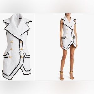 BALMAIN
6-Button Asymmetric Tweed Dress sz 8